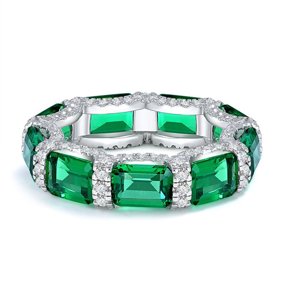 Solid 925 Sterling Silver Green Diamond Wedding Bands Engagement Ring